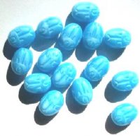 15 14mm Satin Light Blue Scarab Beetle Beads